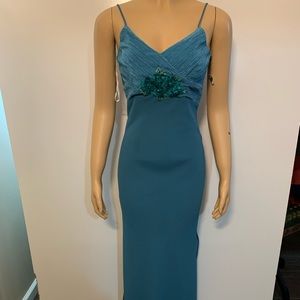 Women junior green blue sleeveless bodycon maxi dress size (S) zipper on the sid